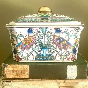 Vintage  Ceramic Lidded Box with Bird Design